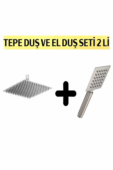 Lamiaseta Supor Kare Paslanmaz Inox Duş Başlığı Ve El Duş Seti 2 Li, Tepe Duş Başlığı ürün görseli 1