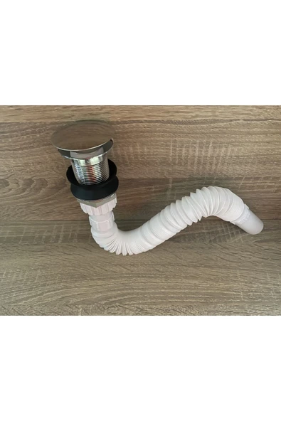 Renkyapı Basmalı Krom Kaplama Pop-Up Mutfak Lavobo Sifonu Körüklü Su Sızmasını Önler Tüm Kalıp Gövde - Resim 5