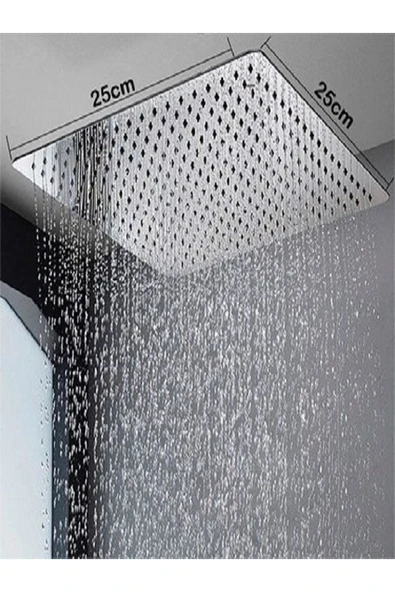 Bym Yapı Tepe Duş Başlığı Kare 25 * 25 Paslanmaz Inox 304 Çelik Metal Kireç Önleyici - 2