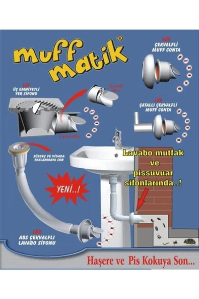 Muffmatik 2 Adet Koku Yok! Çekvalfli Adaptör Conta Lavabo Gideri Koku Önleyici
