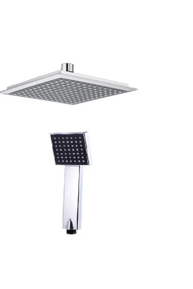 Çelikel Kare Tepe Duş Başlığı Ve El Duşu Krom Duş Başlığı Siyah Renk Banyo Seti