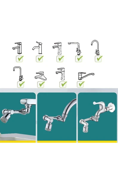 Çerçici 1080 Derece Dönebilen Robotik Kol Musluk Başlığı - Musluk Uzatma Aparatı Ucu - Resim 5
