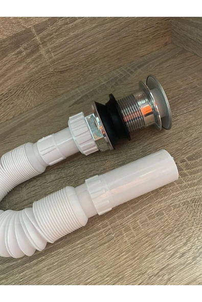 Renkyapı Basmalı Krom Kaplama Pop-Up Mutfak Lavobo Sifonu Körüklü Su Sızmasını Önler Tüm Kalıp Gövde - Resim 7