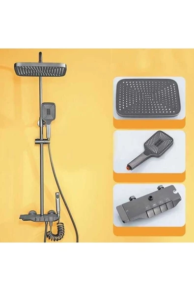 Fleko Gri Piyano Duş Seti Banyo Dekor Banyo Duş Seti Antrasit Duş Seti - 2