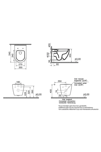 Vitra S60 Kanalsız Asma Klozet+Vitra Slim Duroplast Kapak+Gömme Rezervuar Set - 4