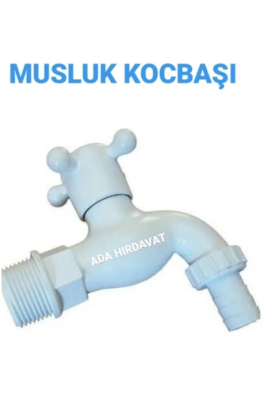 Ada Hırdavat Plastik Musluk Koçbaşı Bidon Bahçe Çeşme Musluğu Beyaz Plastik - 2