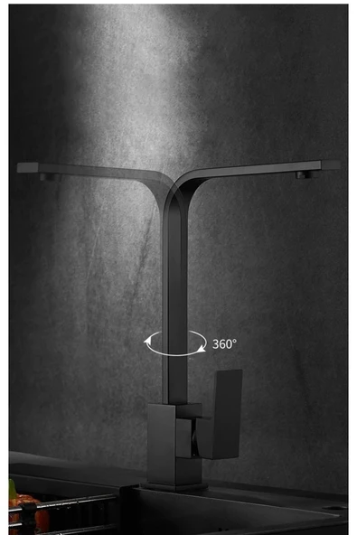 Vsa Siyah Kare Kuğu Mutfak Bataryası 360 Derece Döner Borulu - Resim 2