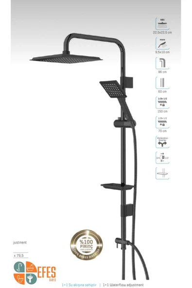 Kca Siyah Robot Duş Seti. Lüx Paslanmaz Tepe Robot Duş Başlığı - Resim 2