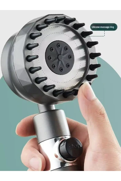 Yuen Duş Başlığı 3 Farklı Mod Masajlı Duş Başlılığı Silikon Hortum Ve Tutacak Set Şeklinde - Resim 4