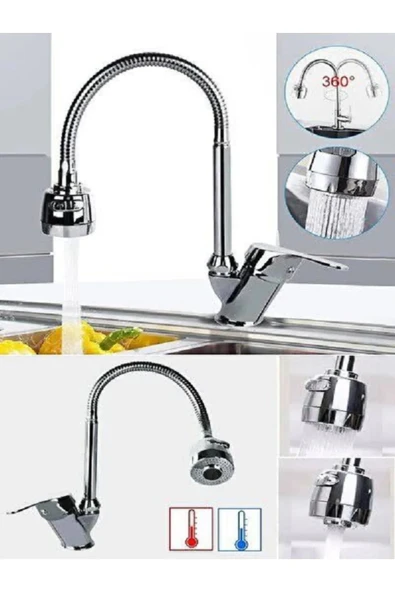 Lupobianco Pirinç Lupobıanco 2 Fonksiyonlu Oynar Borulu Mutfak Musluğu Bataryası Çeşmesi Açılır-Kapanır 2 Yıl - 1