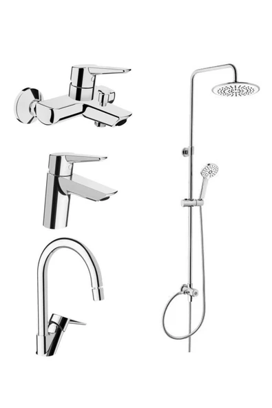 Artema 3C Duş Sistemi A45786 + Solid S Banyo+Lavabo+Eviye Batarya Seti