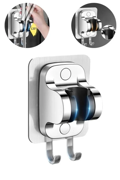 Keyfi Sepet Yapışkanlı Duş Başlığı Tutucu , Ayarlanabilir Su Geçirmez Yapışkanlı Mafsal Chrome - 4