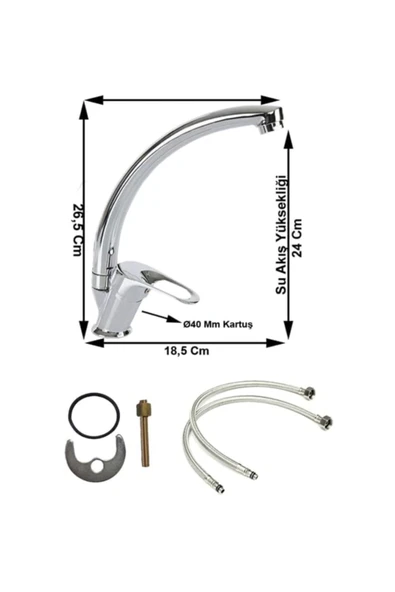 Vatan Mix Kuğu Garanti Musluk Batarya Mutfak Evye ( Çift Su Girişli)40 Kartuş - Resim 3