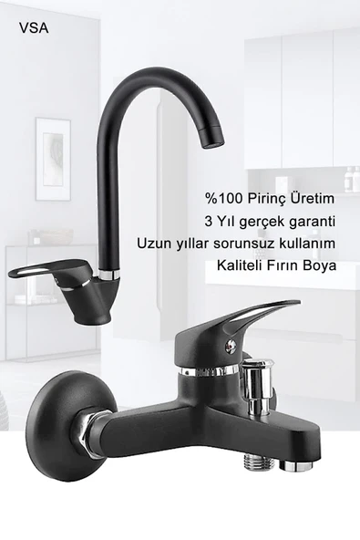 Vsa Siyah Robot Yağmurlama Duş Seti Mix Siyah Banyo Lavabo Bataryası Seti - 2
