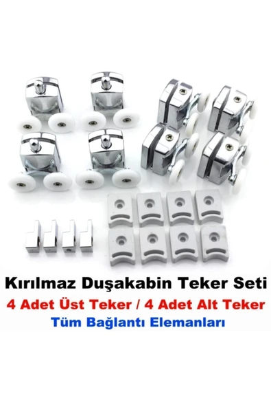 Seta Kırılmaz Duşakabin Tekeri Krom Çift Teker Duşakabin Rulmanı Eksiksiz Tam Set - 6