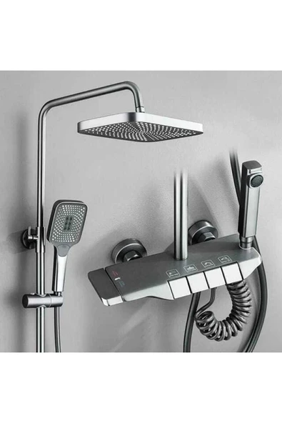 Fleko Gri Piyano Duş Seti Banyo Dekor Banyo Duş Seti Antrasit Duş Seti