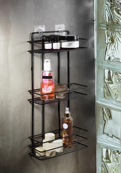 SAS Ömür Boyu Paslanmaz 3 Katlı Duş Rafı Şampuanlık 3 Termo Plastik Kaplama Siyah Tş-03 ürün görseli