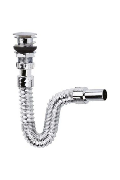 Elallar Krom Basmalı Sifon - Körüklü Sifon - Lavabo Mutfak Sifonu - Bas Stoplu ürün görseli 1