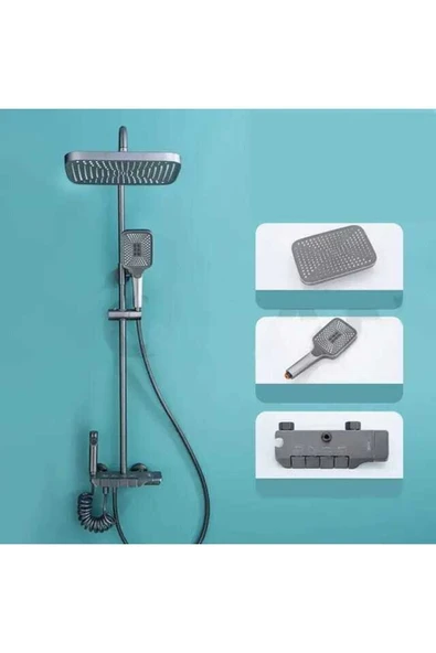 Fleko Gri Piyano Duş Seti Banyo Dekor Banyo Duş Seti Antrasit Duş Seti - 3