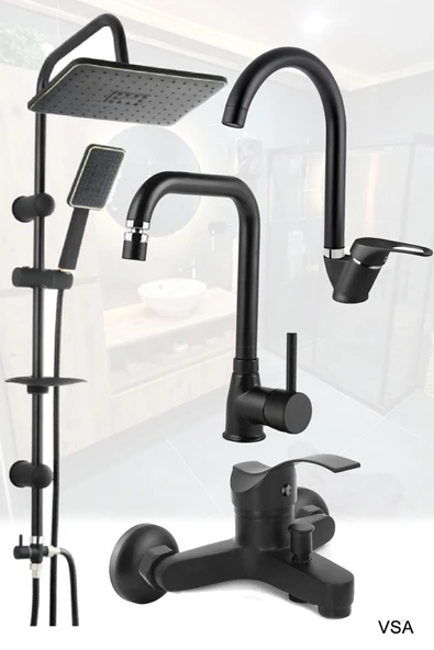 Vsa Siyah Robot Siyah Tepe Yağmurlama Duş Seti Mutfak Banyo Lavabo Bataryası Set