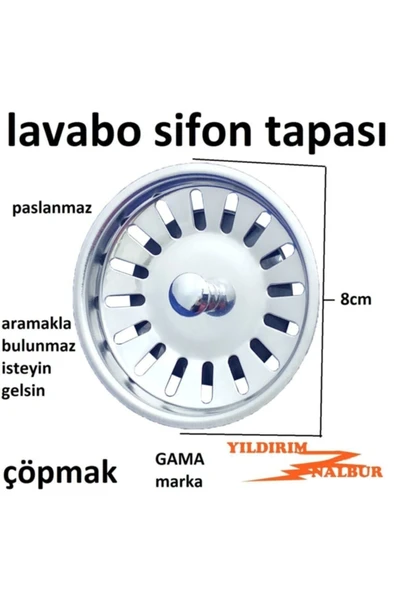 Yıldırım Çöpmak Büyük Kafa Izgara Tapası Lavabo Sifonu Pislik Tutucu Çöpmak Lavabo Gider Izgarası Contalı - Resim 2