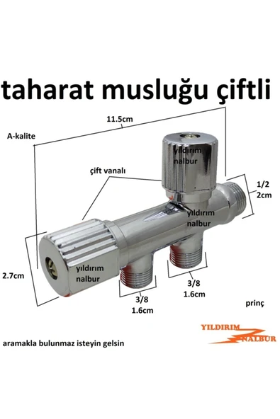 Yıldırım Taharat Musluğu Çift Çıkış Çevirmeli Çift Vanalı Ikili Taharet Vanası - Resim 2