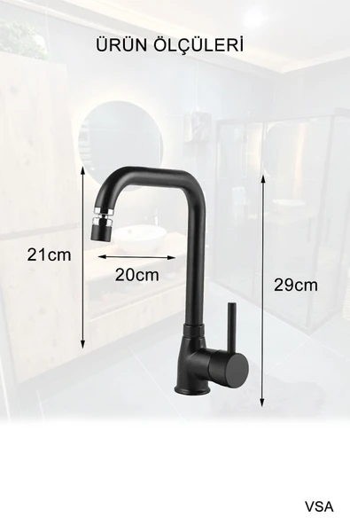 Vsa Siyah Robot Siyah Tepe Yağmurlama Duş Seti Mutfak Banyo Lavabo Bataryası Set - 3