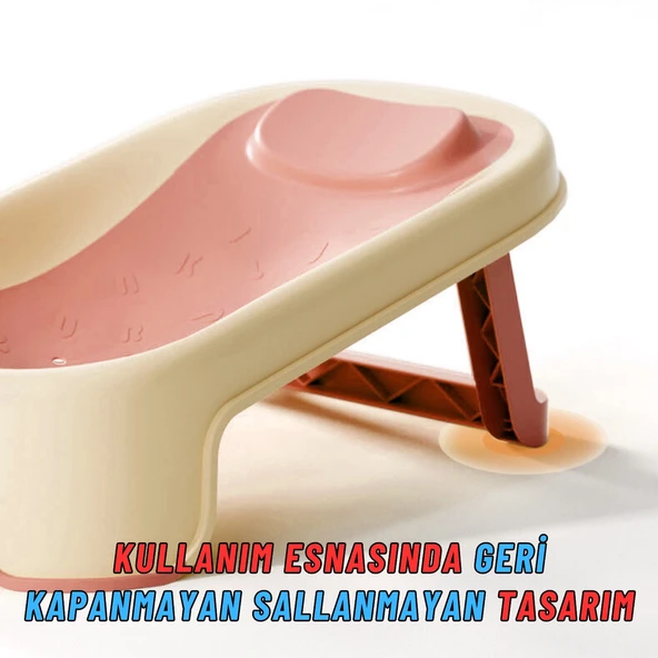 Katlanabilir Silikon Bebek Besleme ve Yıkama Banyo Oturağı Alt Değiştirme Sehpası Pembe - 4