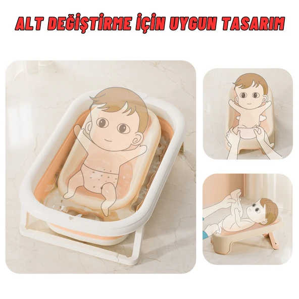 Katlanabilir Silikon Bebek Besleme ve Yıkama Banyo Oturağı Alt Değiştirme Sehpası Pembe - 7