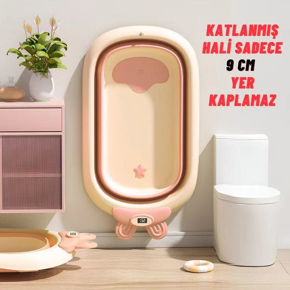 Katlanabilir Termometreli Bebek Küveti Ve Filesi Yazlık Bebek Havuzu PEMBE - 6