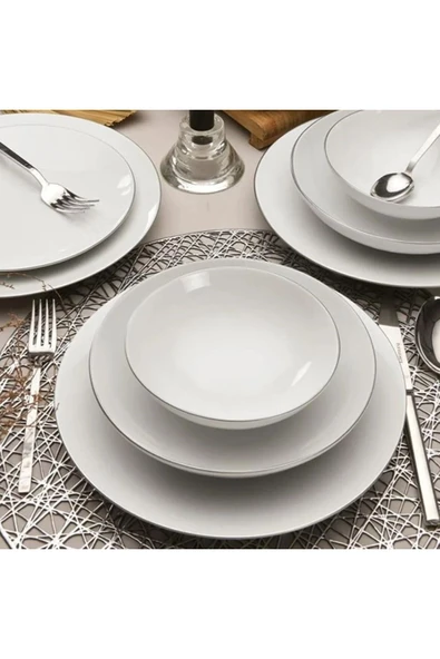 Atina Platin İki MM File 54 Parça 12 Kişilik Porselen Yemek Takımı - 5