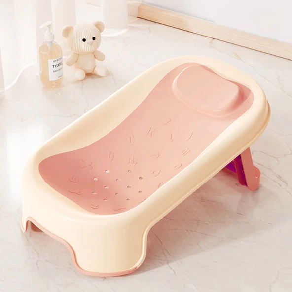 Katlanabilir Silikon Bebek Besleme ve Yıkama Banyo Oturağı Alt Değiştirme Sehpası Pembe