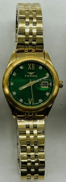 Ferro FL21618AWT-B6 Quartz Çelik Altın Rengi Yeşil Kadran 28 mm Kadın Kol Saati - 2