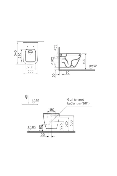 Vitra İntegra Square Kare Rimex Kanalsız Asma Klozet+Vitra Yavaş Kapak (7082L003-0090) - 3