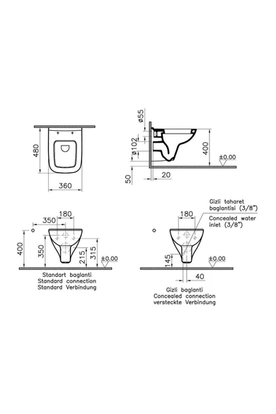 Vitra S20 Square Beyaz Kısa Asma Klozet Ve Gömme Rezervuar Tam Set - 4