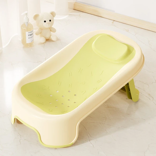 Katlanabilir Silikon Bebek Besleme ve Yıkama Banyo Oturağı Alt Değiştirme Sehpası Yeşil