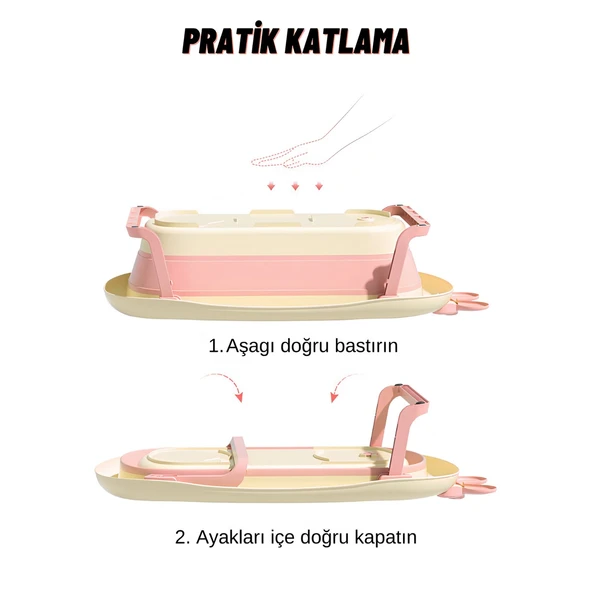 Katlanabilir Termometreli Bebek Küveti Ve Filesi Yazlık Bebek Havuzu PEMBE - 4