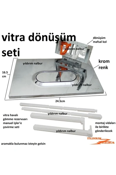 Yıldırım Beyaz Vitra Gömme Rezervuar Buton Ve Mafsal Takım Set Manuel Dönüşüm - 2