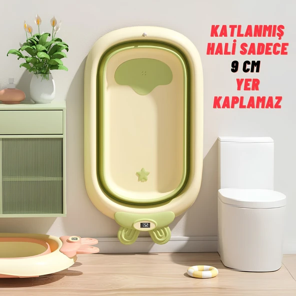 Katlanabilir Termometreli Bebek Küveti Ve Filesi Yazlık Bebek Havuzu YEŞİL - 6