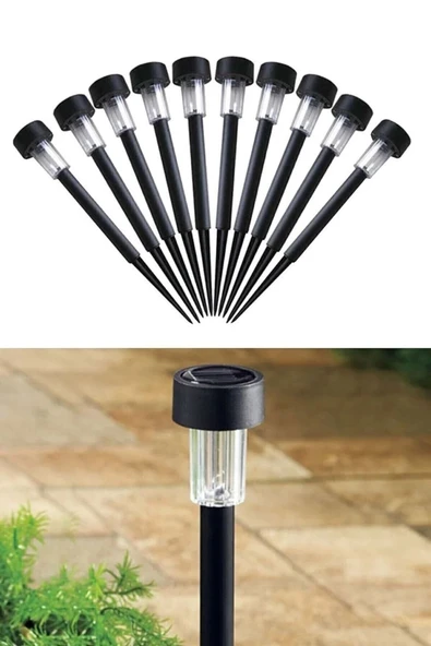 Klein Home 10Lu 28 Cm Siyah Solar Saplama Güneş Enerjili Bahçe Işıklandırması Solar Aydınlatma