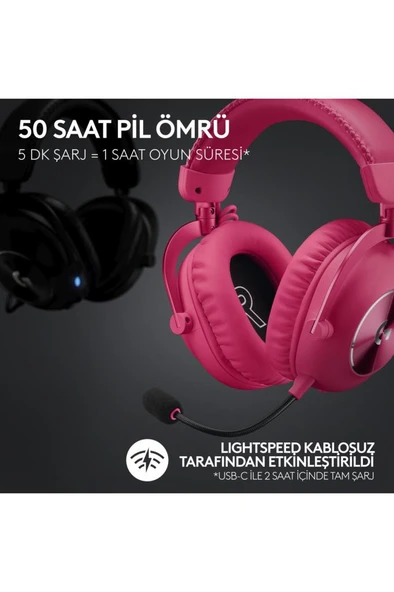 Logitech G Pro X 2 Lightspeed Pembe 7.1 Kablolu/Kablosuz Kulak Üstü Oyuncu Kulaklığı Teşhir - 3