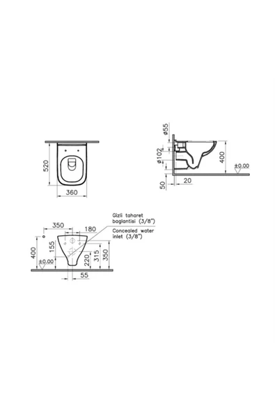 Vitra S 20 Asma Klozet Rimex (Kanalsız Yeni Sistem) 7507L003-0850+ Soft Pp Kapak Kolay Sök Tak - 2