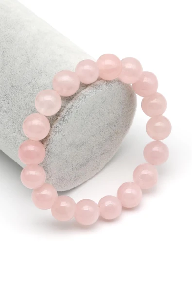 Madagaskar Pembe Kuvars Doğal Taş Bileklik 10 mm Küre Kesim