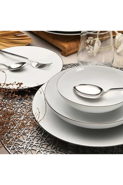 Atina Platin İki MM File 54 Parça 12 Kişilik Porselen Yemek Takımı - 2