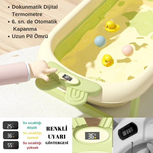Katlanabilir Termometreli Bebek Küveti Ve Filesi Yazlık Bebek Havuzu YEŞİL - 5