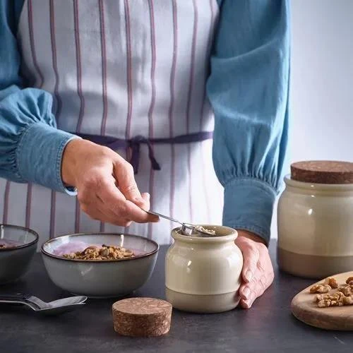 GLADELIG Serisi İle Eşleşen Seramik Kavanoz 2 Adet Bej Renk 0.3 Lt Sırlı Yüzey-Mantar Kapak - 5