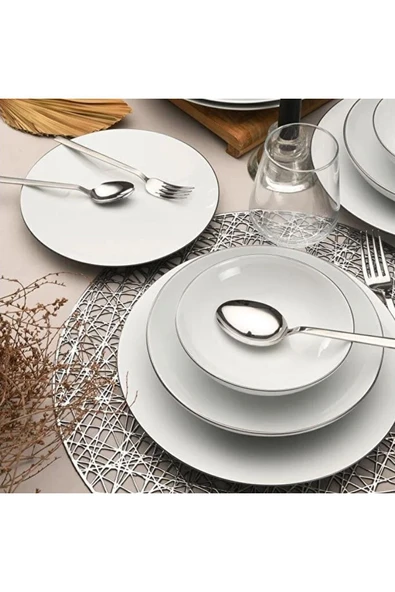 Atina Platin İki MM File 54 Parça 12 Kişilik Porselen Yemek Takımı