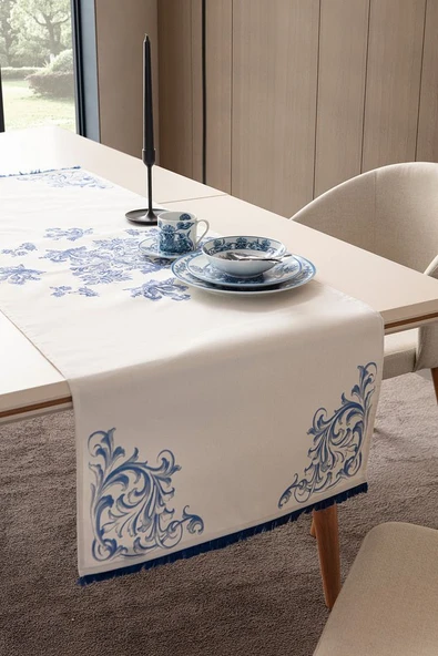 Elysian Blue Premium Serisi Duck Keten Runner, Kaymaz, 45x140 - 2