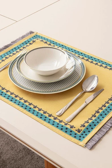 Safran Luxe, Duck Keten 6'lı Amerikan Servis, Supla, Kaymaz 40x50cm - 2