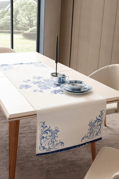 Elysian Blue Premium Serisi Duck Keten Runner, Kaymaz, 45x140